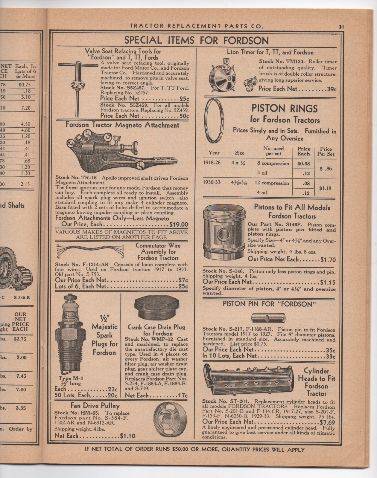 1937 Tractor Replacement Parts Co Catalog & Mailer Chicago