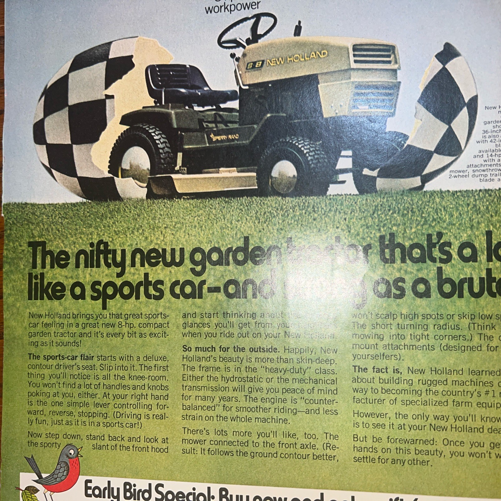 1972 Sperry Rand New Holland Garden Tractor PRINT AD A Lot Like a Sports Car