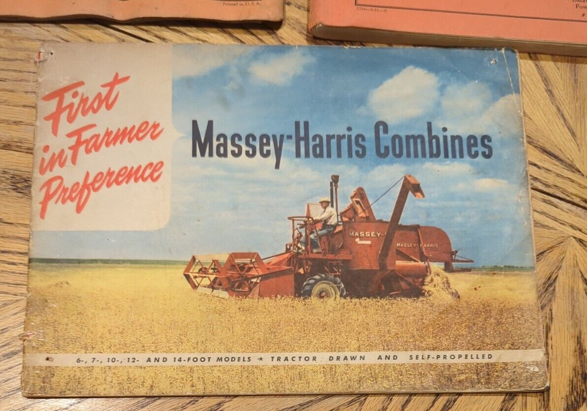 Massey Harris 1950&rsquo;s Combine Sales Booklet Full Color Lot Of 2 Combine Pts &Man
