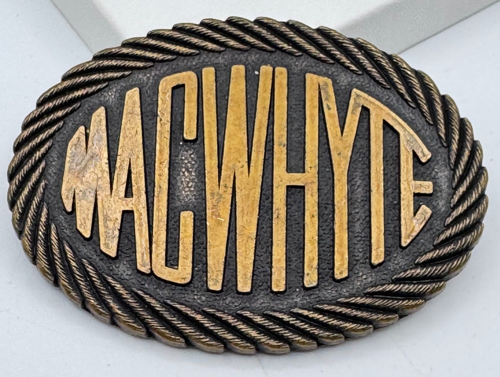 Vintage MACWHYTE Wire Rope Advertising Belt Buckle Bronze Brass Agriculture