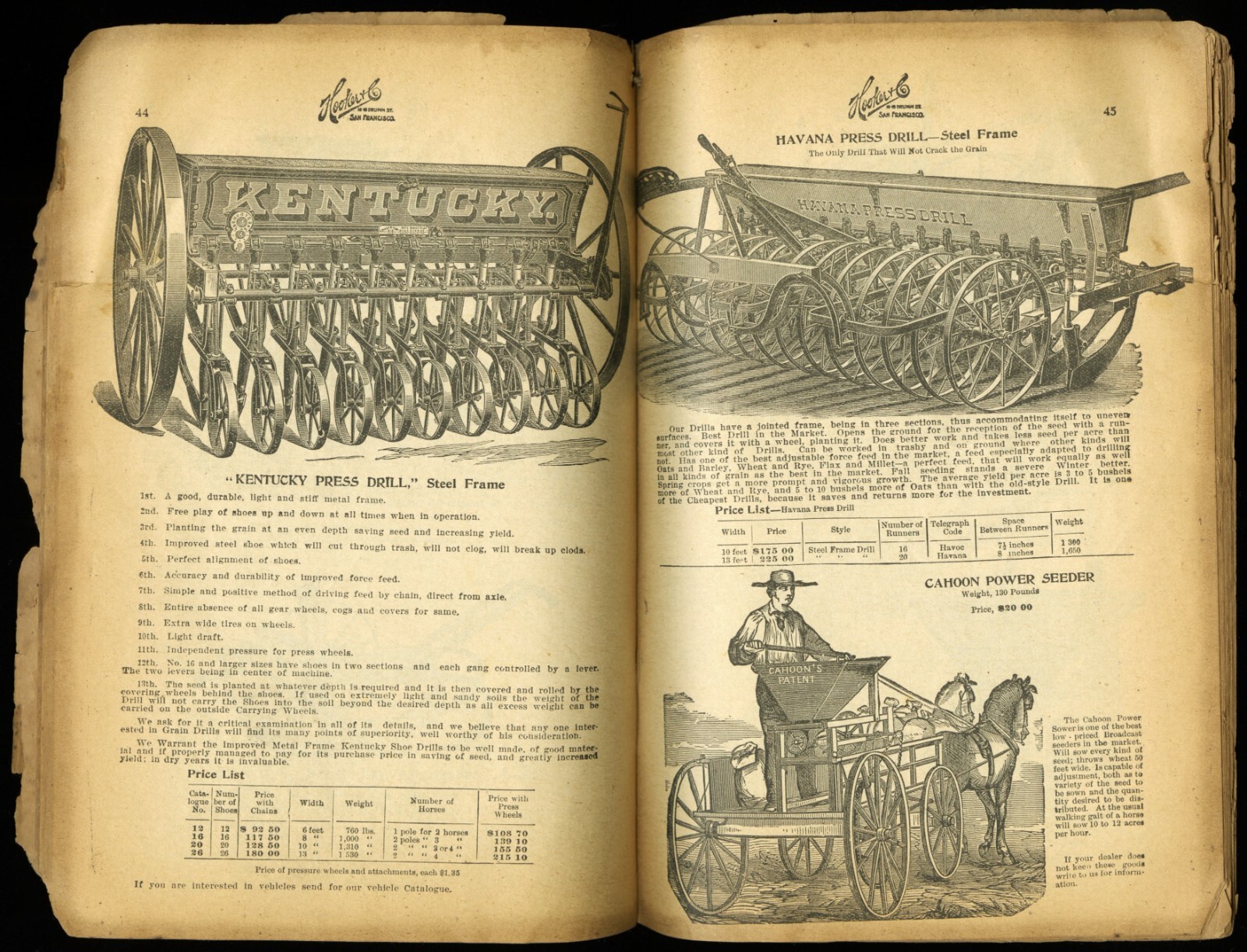 c.1897 HOOKER & CO. FARM IMPLEMENT CATALOG NO. 22, SAN FRANCISCO, BUGGYS
