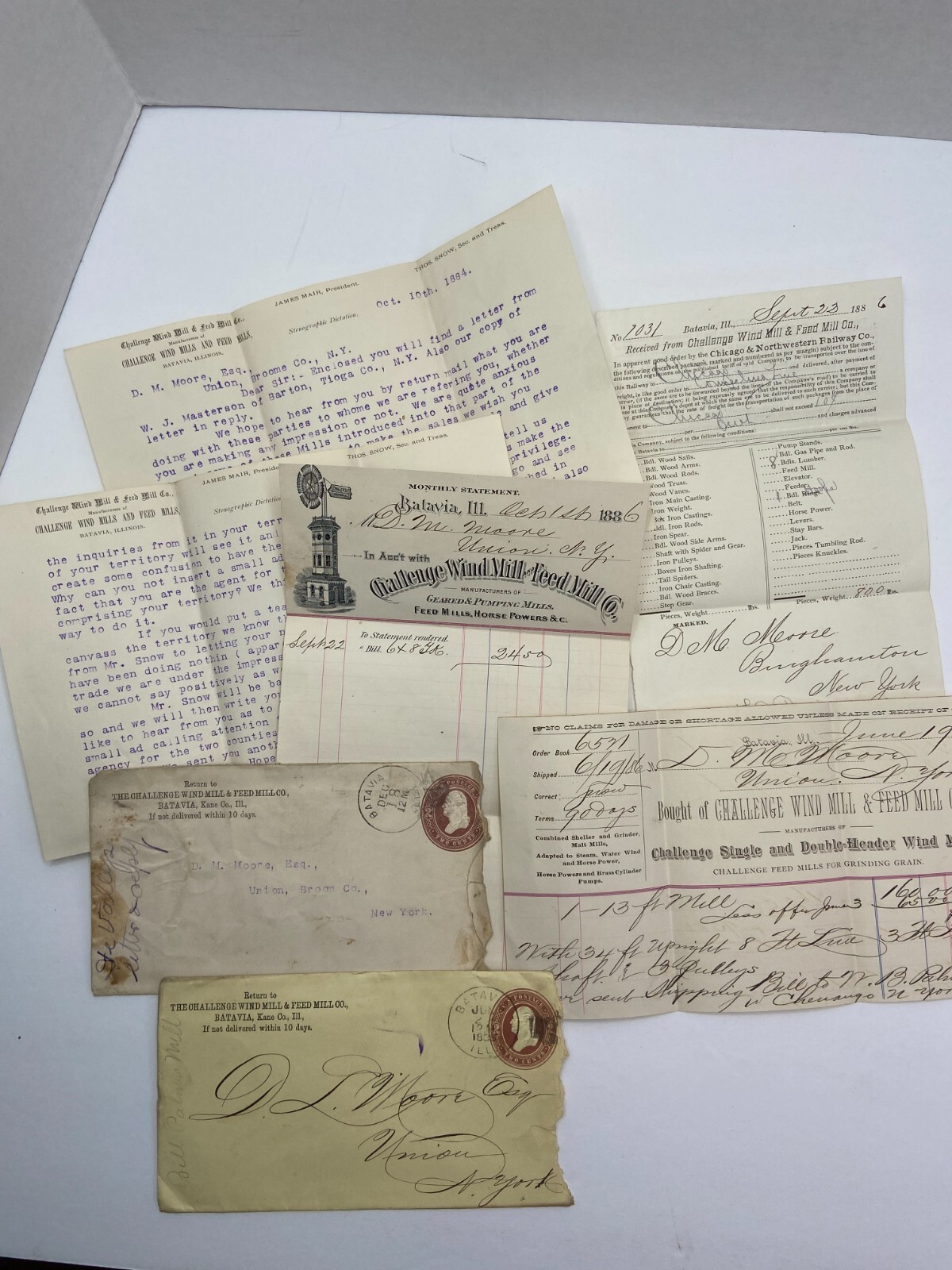 HUGE ARCHIVE Advertising Ephemera Letters – Challenge Wind Mill 1883- Batavia IL