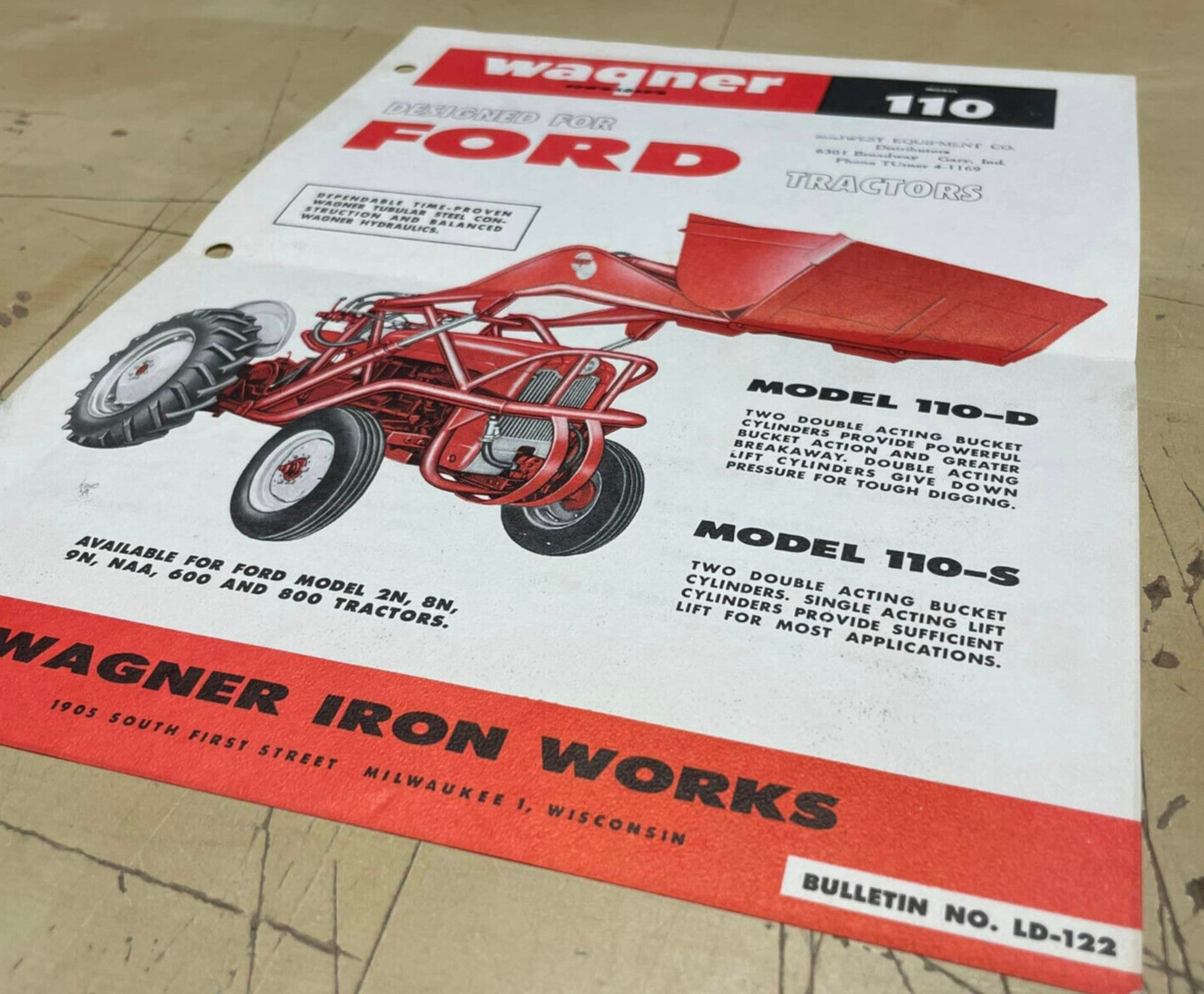 Vtg Wagner Iron Works Power Loader Tractors Model 110-D 110-S 1-Page Print Ad