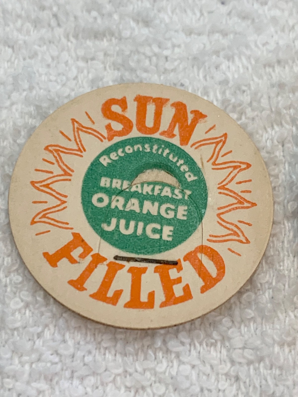 Jersey Crown & Sun Filled Vintage Orange Juice Bottle Cap OJ