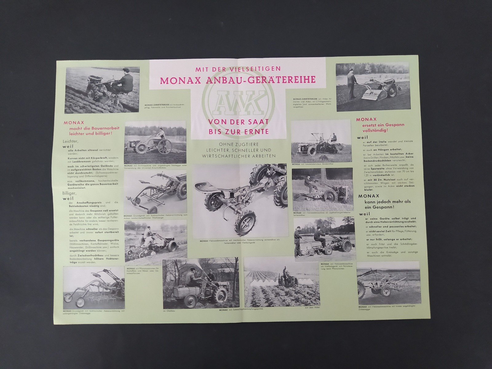 VINTAGE AWK « MONAX » GERMAN SINGLE AXLE TRACTOR BROCHURES PAIR 1950&rsquo;s