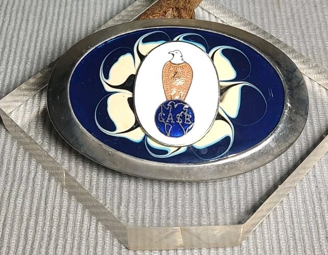 Case Colored Blue & WhiteBelt Buckle with Eagle Silvertone 3.5&Prime;