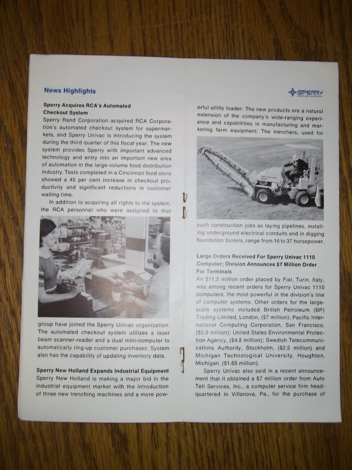 Sperry Rand Corp. New Holland farm equipment 6 months financial report 1973 4G