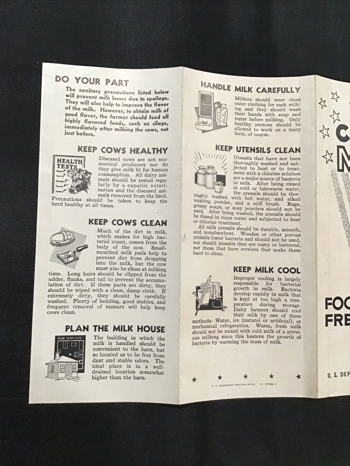 WW2 Clean Milk US Dept of Agriculture flyer brochure