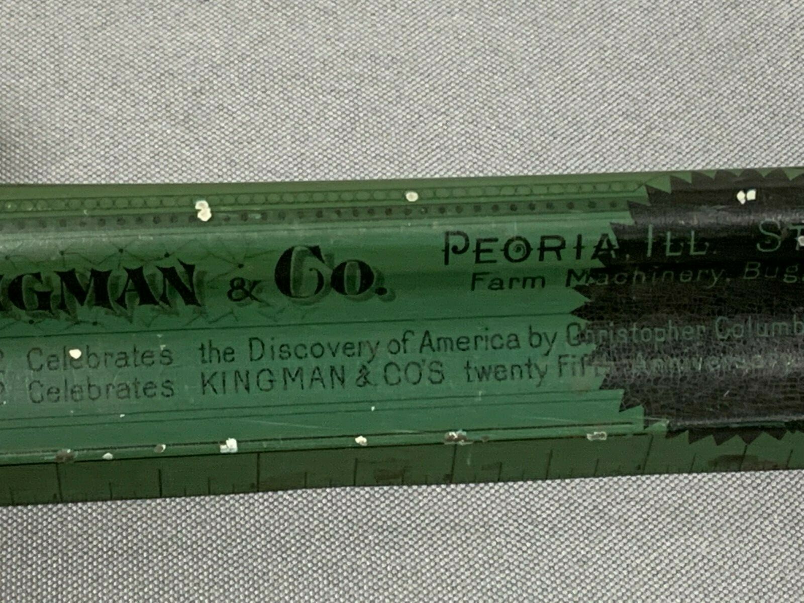 1892 KINGMAN & CO Farm Plow Wagon Binder Twine Bicycle METAL RULER Kansas City