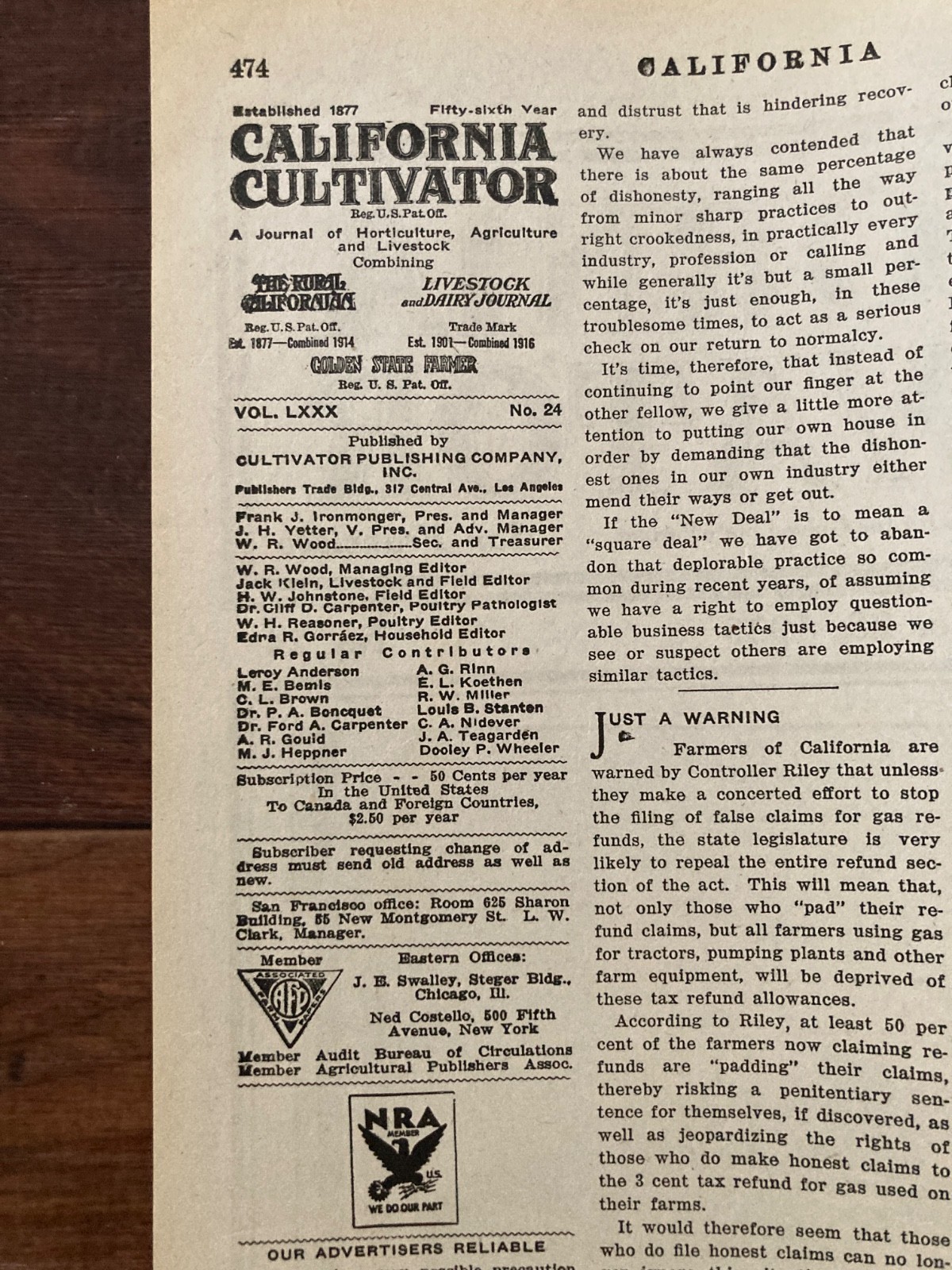 California Cultivator Agricultural Newspaper 1933 Biweekly Lot of 25 VHTF