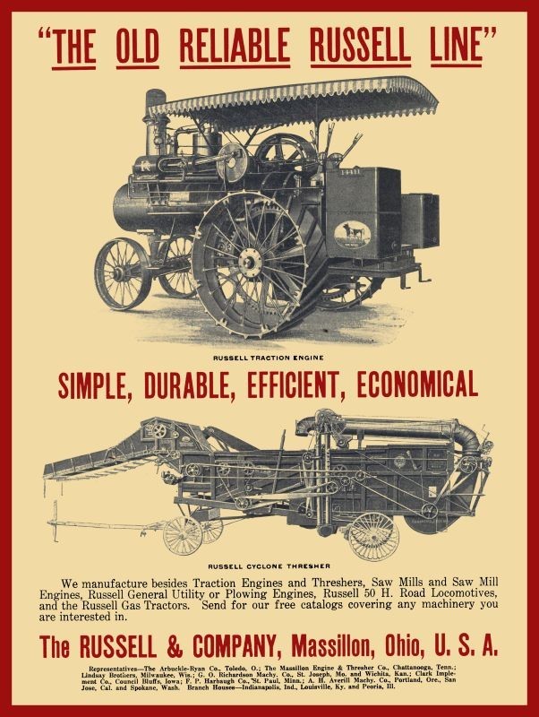 1911 Russel & Co. Massillon OhiO Steam Tractors, Threshers NEW METAL SIGN: 9×12&Prime;