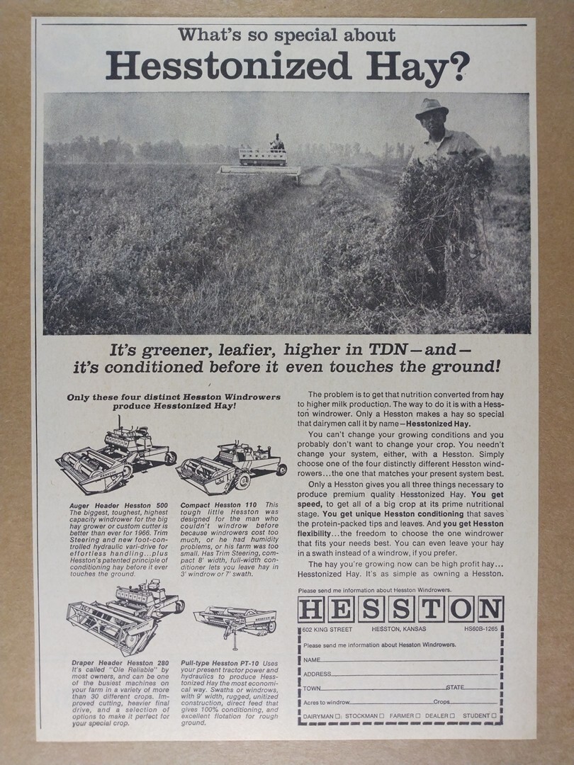 1966 Hesston 500 110 280 PT-10 Windrowers vintage print Ad