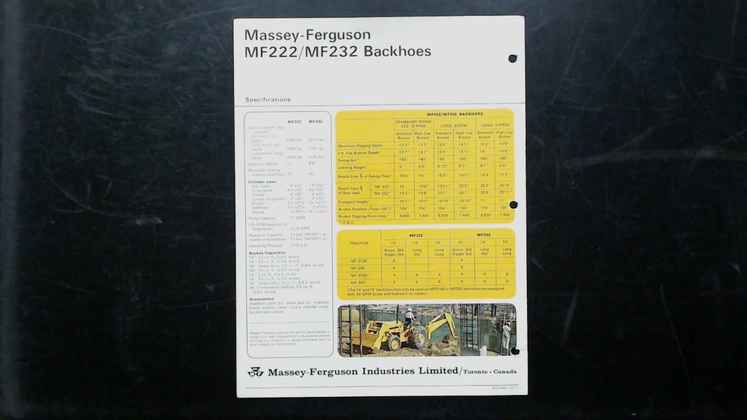 Massey-Ferguson MF222 MF232 Backhoes Agriculture Brochure Vintage