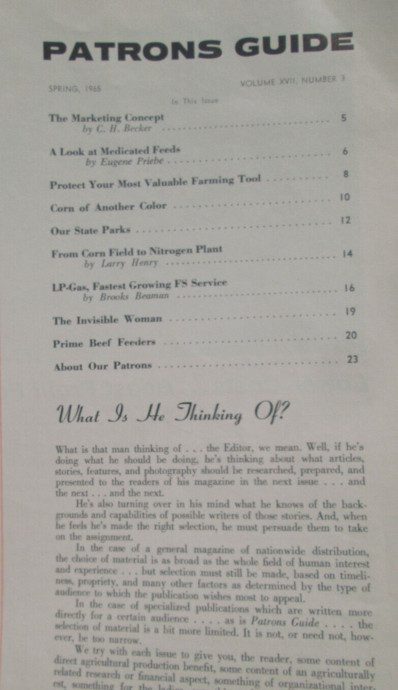 1965 FS Farmers Service Company Moultrie County IL. Patron&rsquo;s Guide Advertising