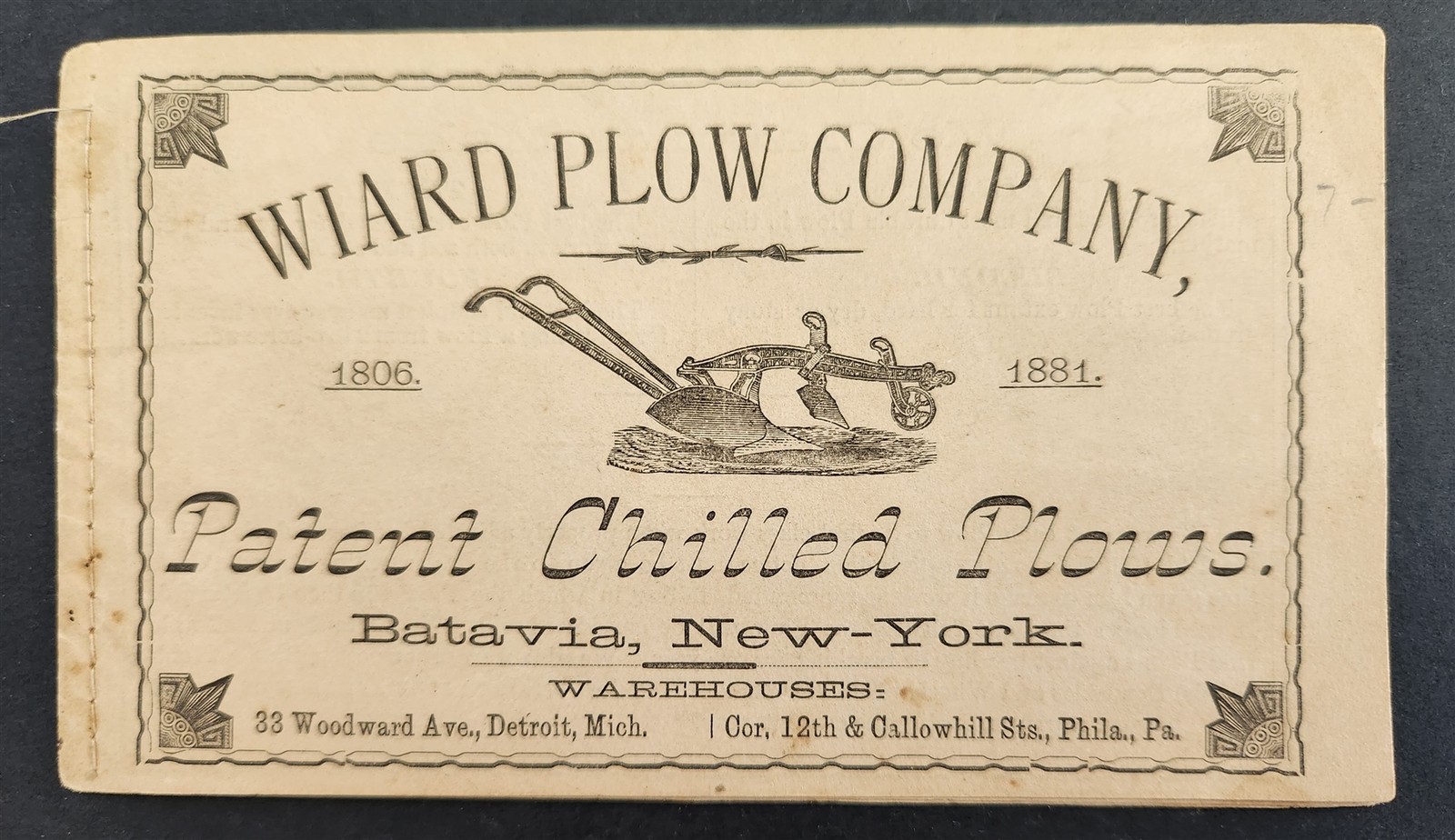 1881 antique WIARD PLOW COMPANY batavia ny ILLUSTRATED ad BOOKLET