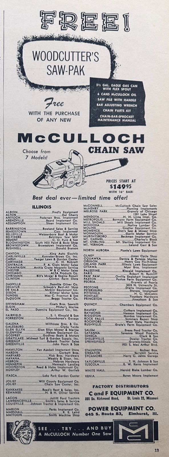 Lot of (5) McCulloch Chain Saw ads from the 60&rsquo;s Set #814