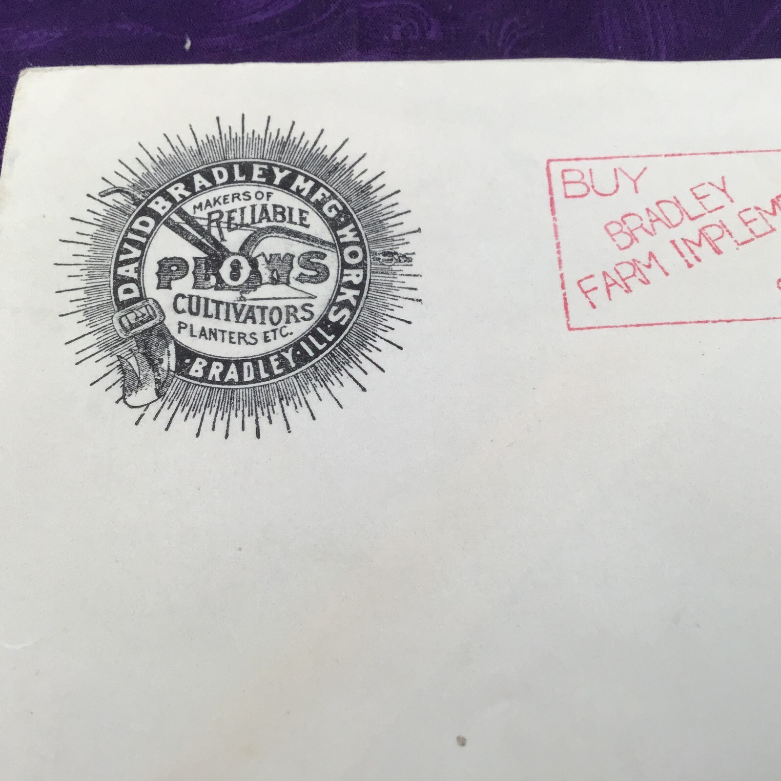 David Bradley MFG. Plows, Company Envelope, 1941 Bradley Il. Reliable Plows