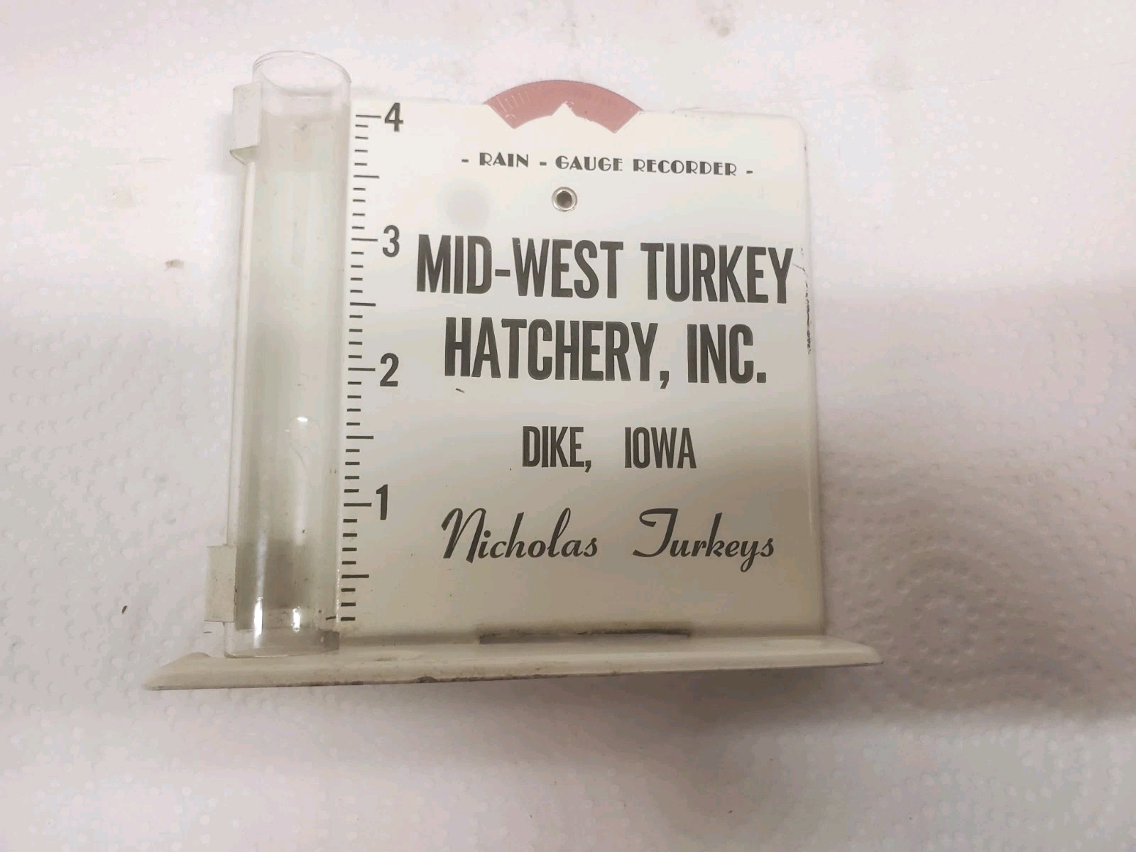 Metal Rain Guage Mid-west Hatchery Dike Iowa Nicholas Turkeys