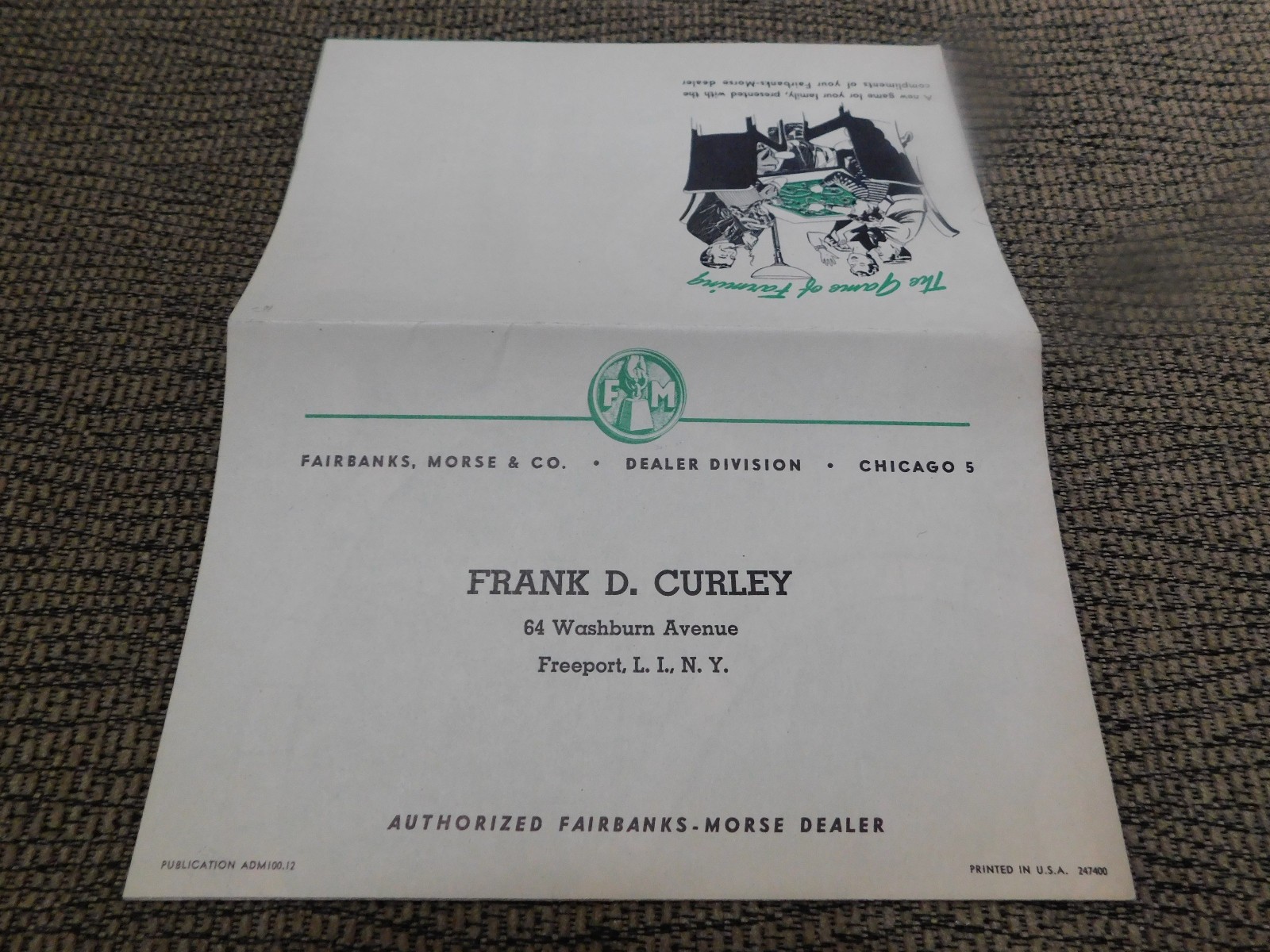 17&Prime; x 22&Prime; Paper Fairbanks-Morse Game of Farming & Brochure Frank Curley L.I. NY