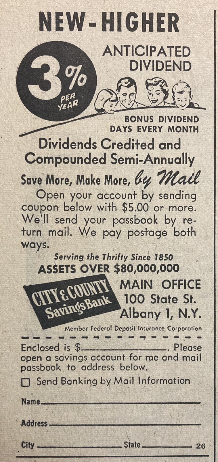 1957 AD.(XH63)~CITY & COUNTY SAVINGS BANK, STATE ST. ALBANY, NY.