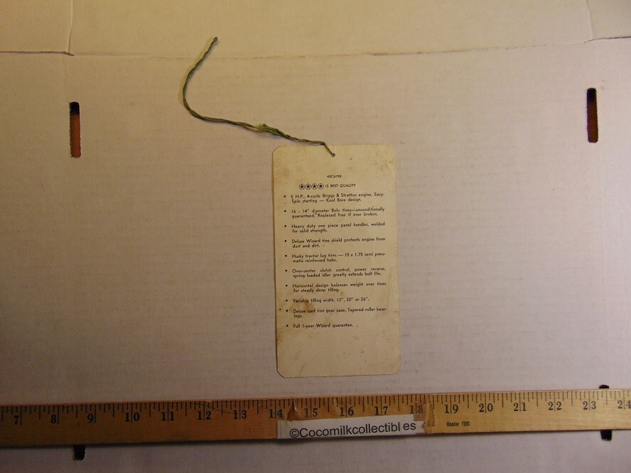 Vintage Western Auto Stores Wizard 5 HP Horizontal Tiller Blank Sales Tag