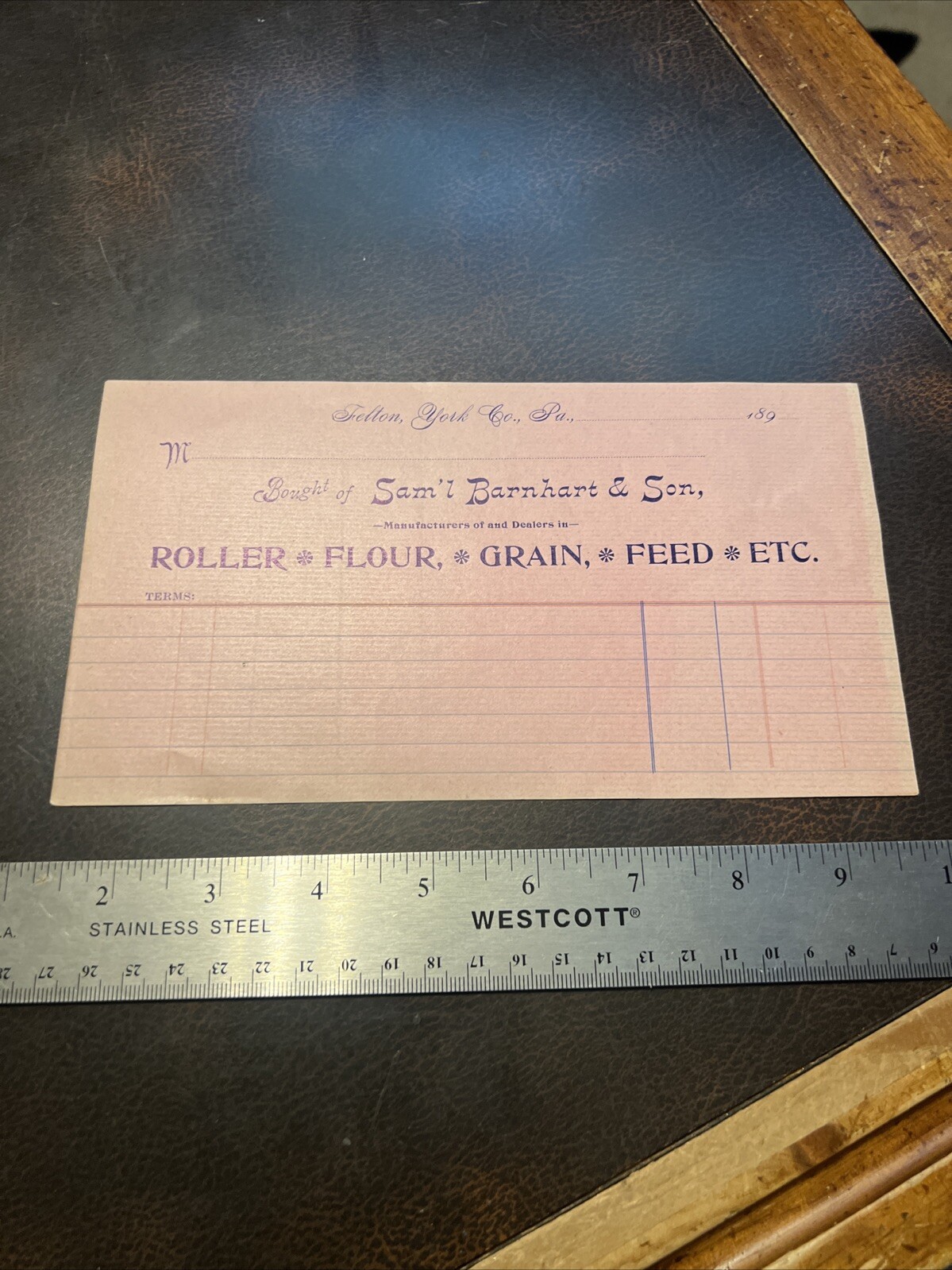 1890s Felton York Pa Barnhart & Son Feed Mill Receipt