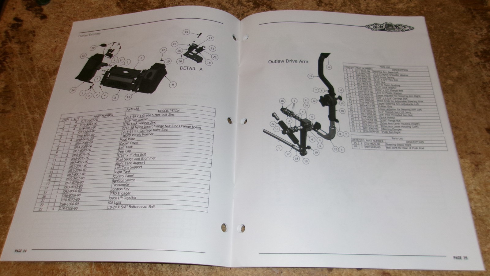 bad boy outlaw + outlaw extreme lawnmower owners/parts manual nice used