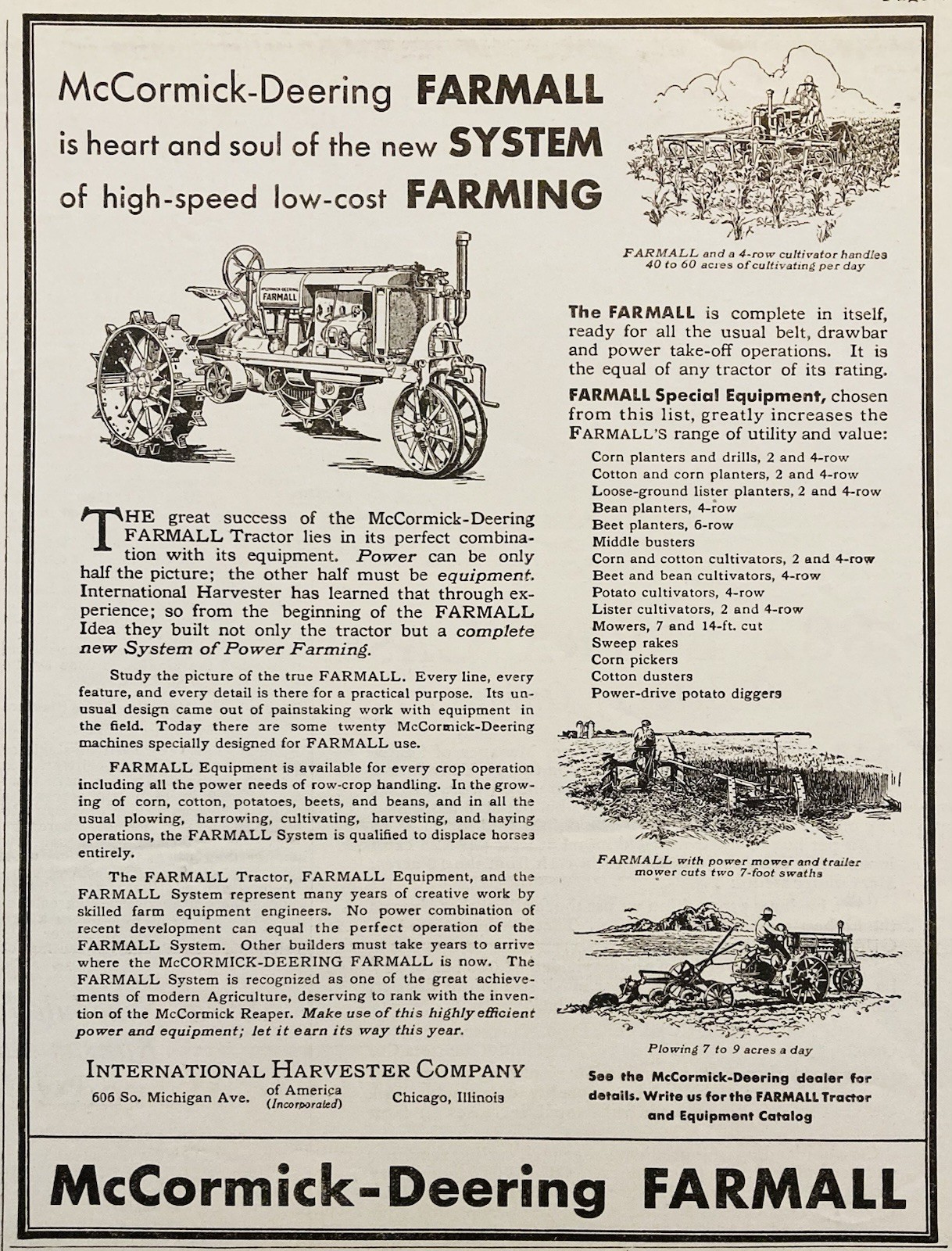 1930 AD.(XH86)~INTERNATIONAL HARVESTER CO. CHICAGO. MCCORMICK DEERING FARMALL