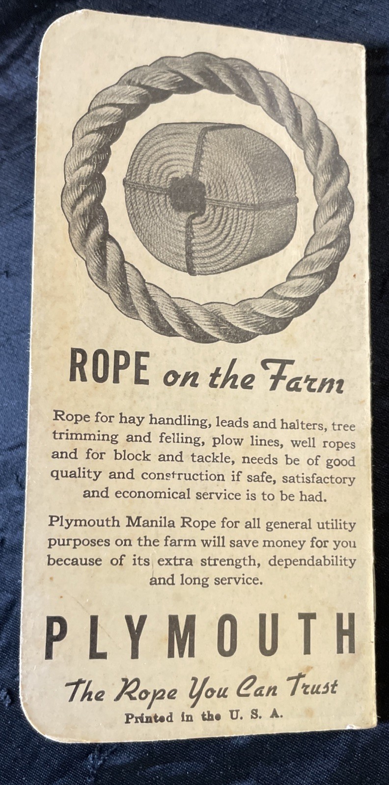 Vintage 1938 39 Plymouth Binder Twine Cordage Co. Pocket Memo Note Book | Clean!