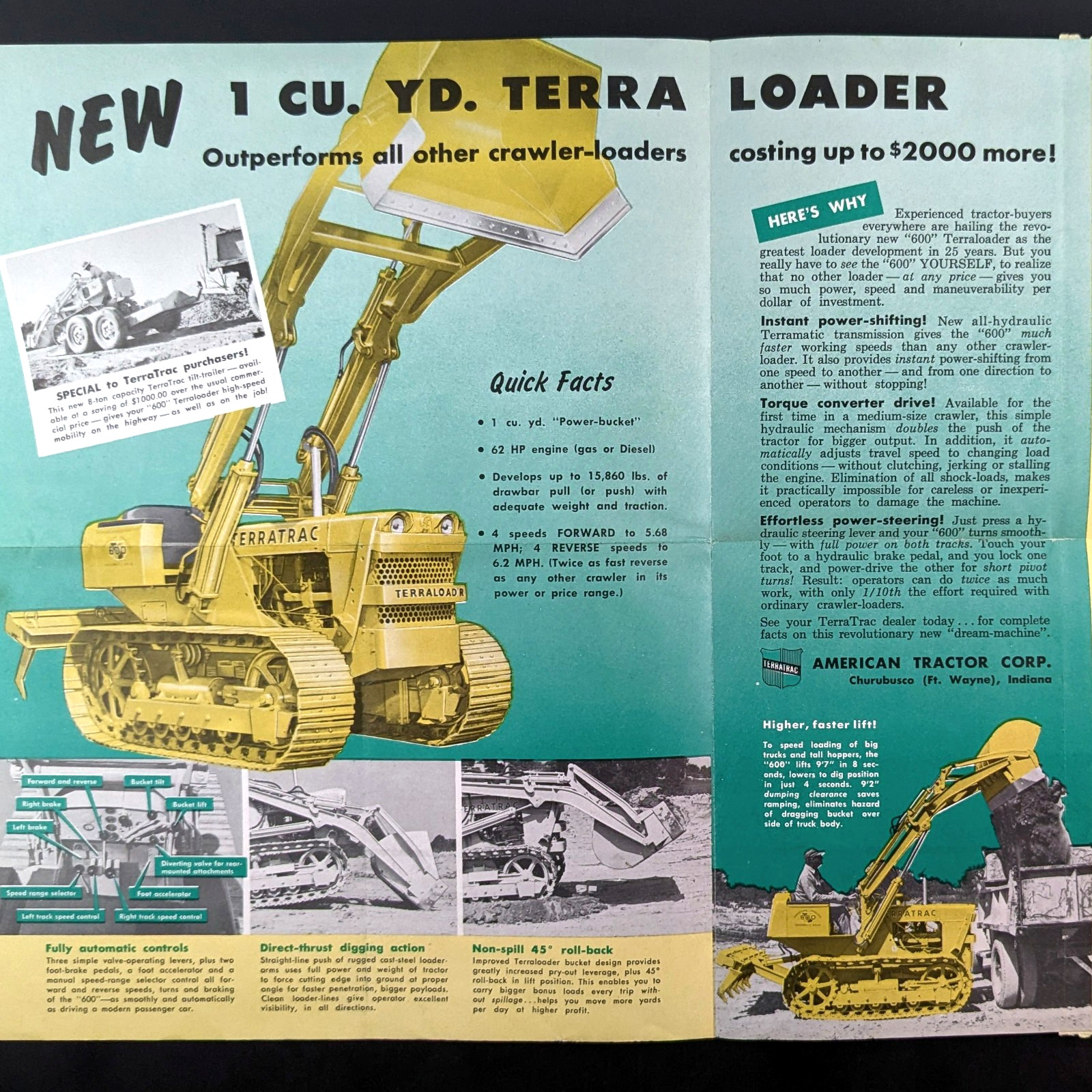1965 Terratrac 600 Loaders & Dozers Brochure Mailer American Tractor