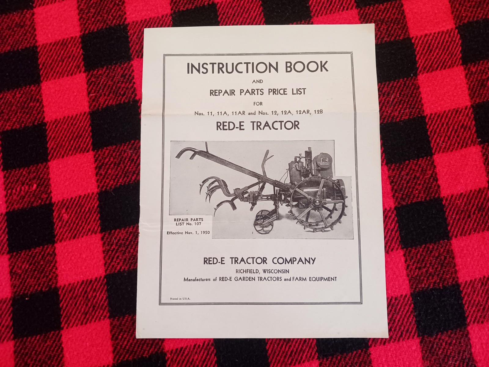 1950 Red-E Garden Tractor Instruction Book Parts List Farm Brochure