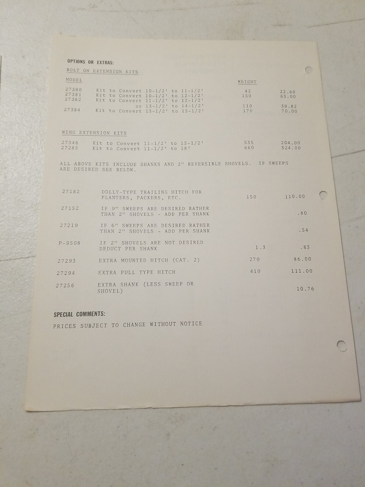 1970 PITTSBURGH FORGINGS CO. WHEEL TYPE FIELD CULTIVATOR BROCHURE & PRICE LIST