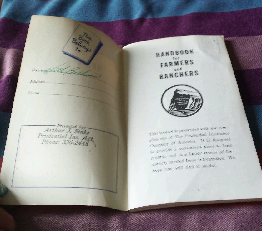 VTG EARLY 1960&rsquo;S PRUDENTIAL INSURANCE CO HANDBOOK FOR FARMERS & RANCHERS