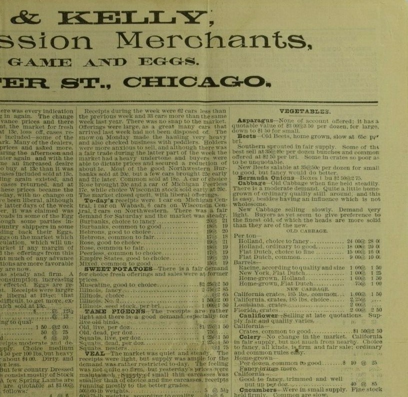 1896 Watson & Kelley Commission Merchants Chicago, IL Newspaper Flier #2