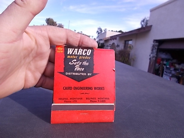 Vintage Warco Road Grader W A Riddel Corp Bucryus Ohio Matchbook Advertising