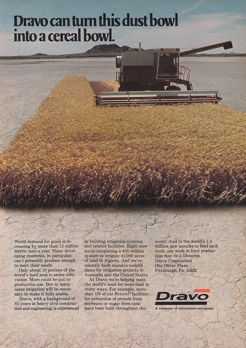 1976 Dravo: Can Turn This Dust Bowl Into a Cereal Bowl Vintage Print Ad