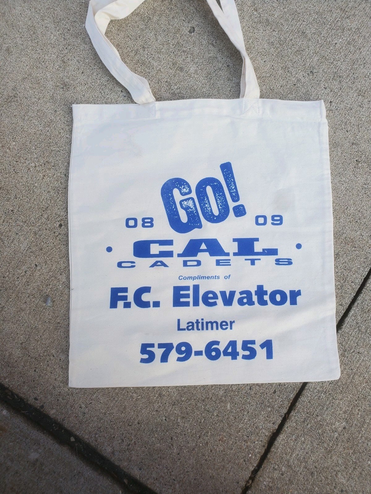 Cloth Tote Bag Cal Cadets Farmers Cooperative Elevator Latimer Iowa School 2009