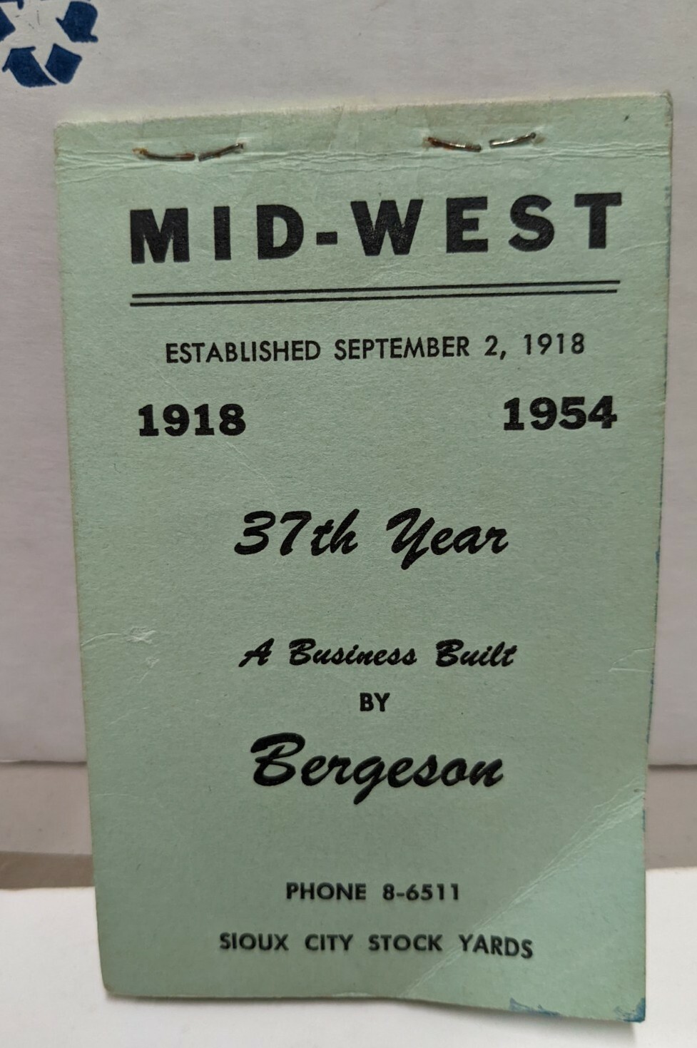 1954-1955 MidWest Livestock Comm House Of Bergeson Pocket Notebook Sioux City IA