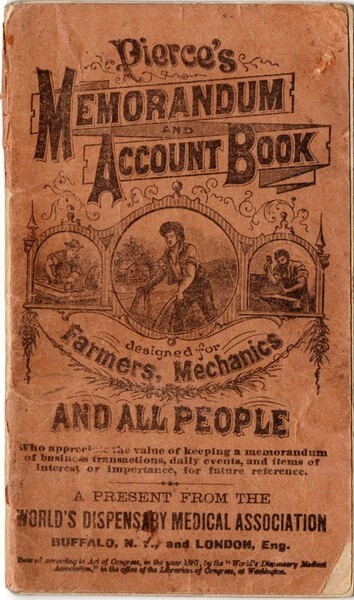 1887-88 Pierce&rsquo;s Memorandum and Account Book w/ Product Ads & Testimonials, USED