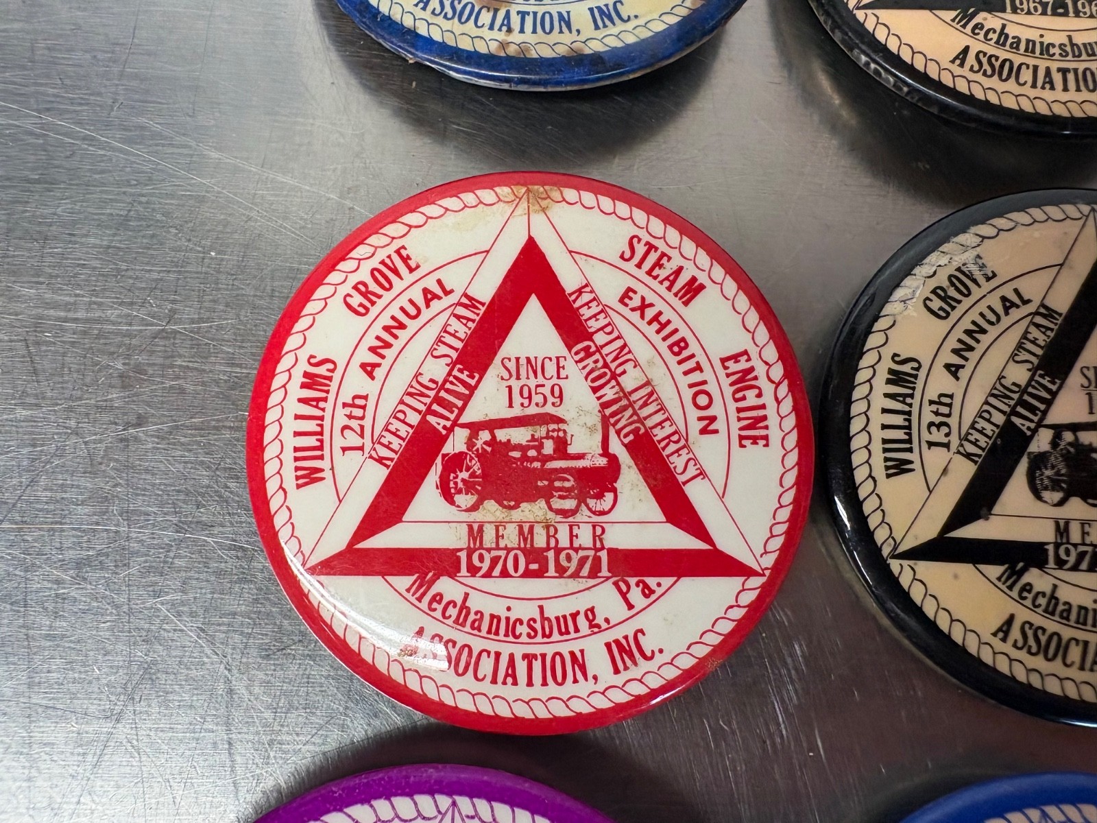 Lot of Vintage Williams Grove Steam Engine Association Pins 1966-1976