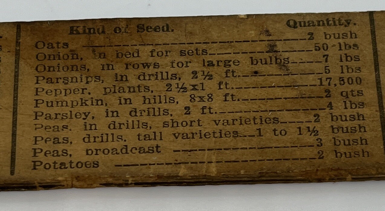 S.P. LUMMUS SUPPLY CO. PHILADELPHIA PA Ruler Seed Per Acre Guide Implements Farm