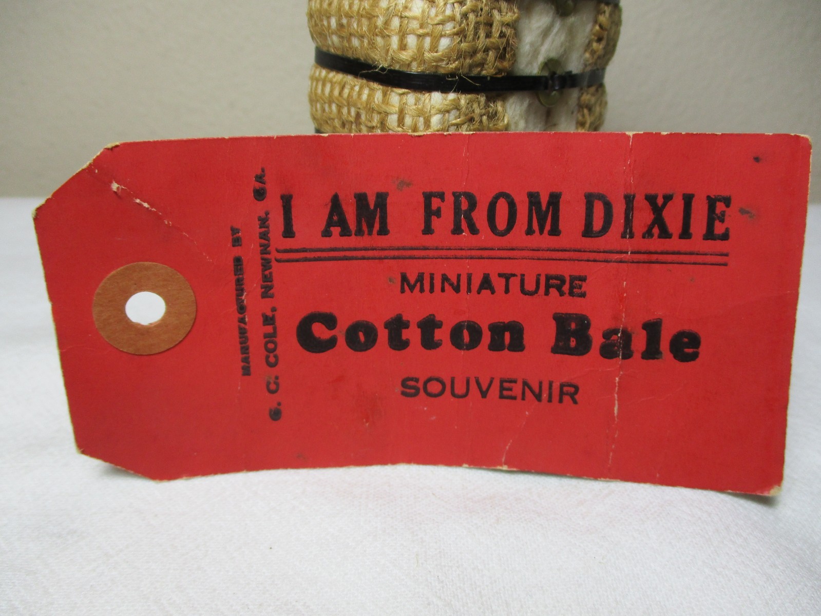 DIXIE MINIATURE SOUVENIR COTTON BALE with TAG