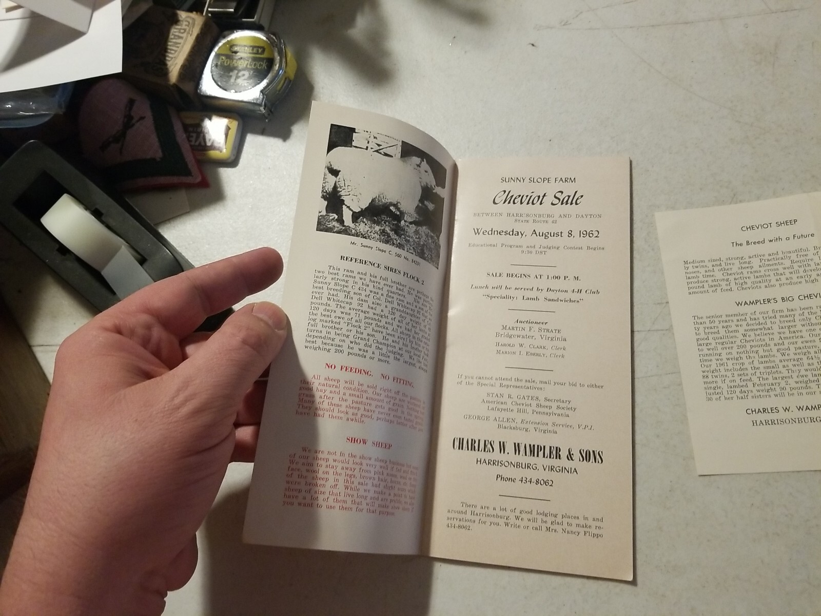 Vintage 1962 Wampler&rsquo;s Cheviot Sheep Sale Catalog & Flyer. Harrisonburg, VA