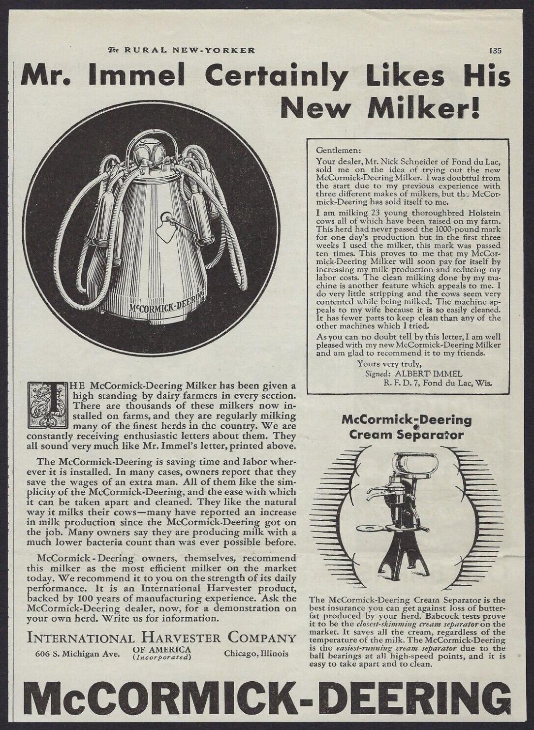 McCormick Deering Milker Print Ad 1931 Dairy Farmers International Harvester Co