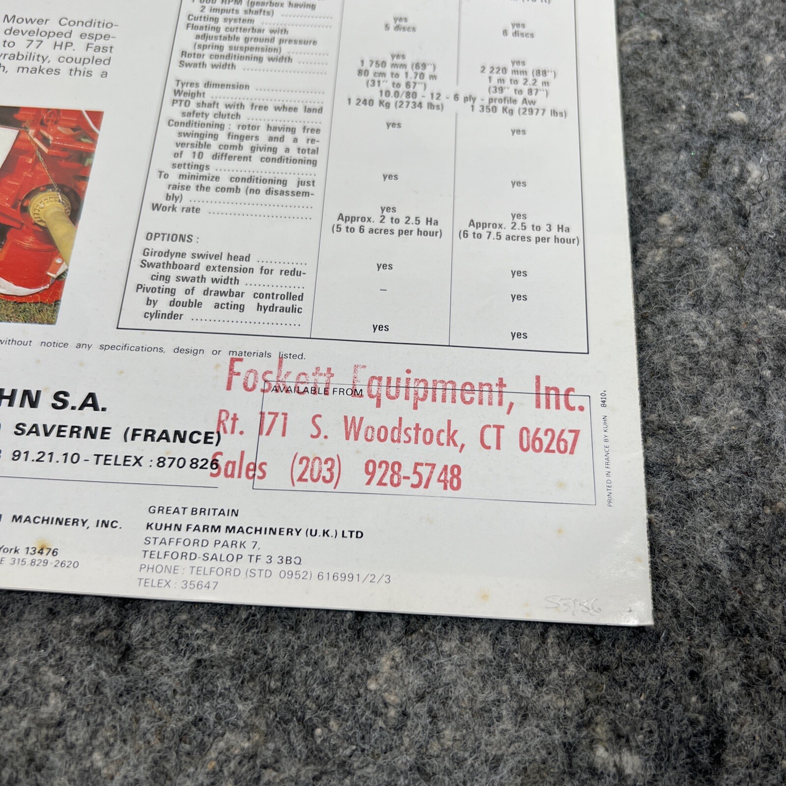 Original KUHN Mower Conditions Color Sales Brochure 250 300