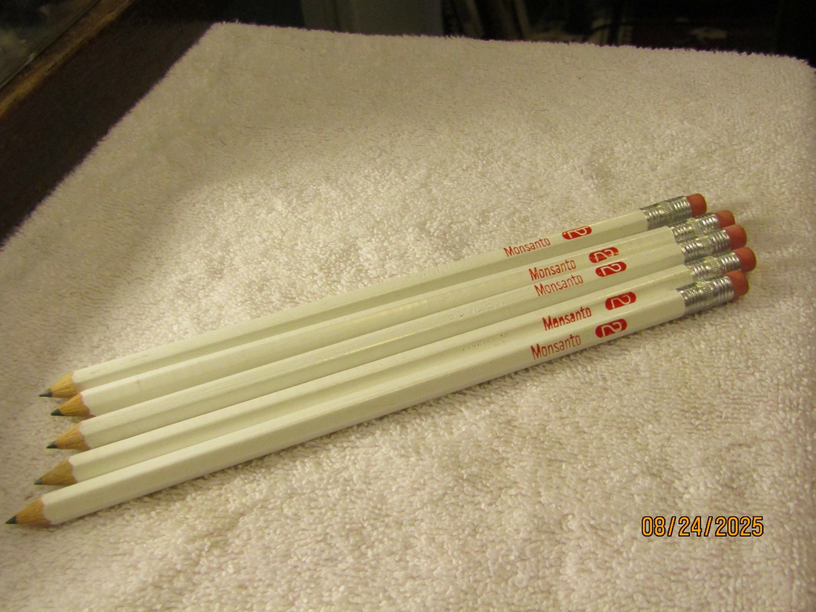 Vintage Monsanto No 2 Wood Pencils NOS Sharpened Lot of 5 1960 Silver End Pencil