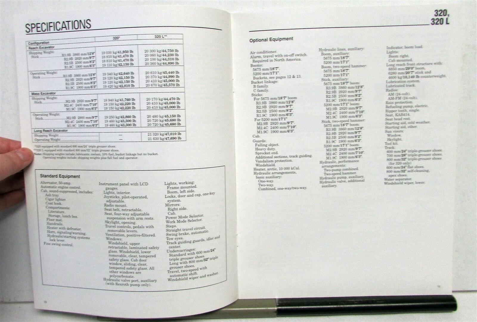 1993 Caterpillar 320 320L Excavator Specs Construction Sales Brochure