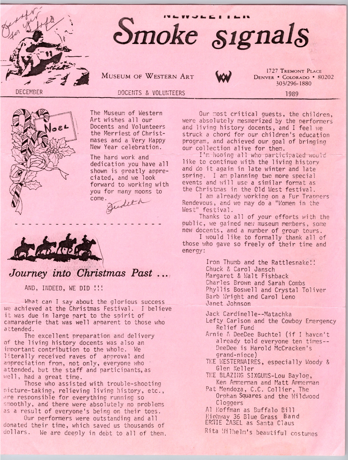 1989 Museum of Western Art Denver Colorado Smoke Signals Newsletter