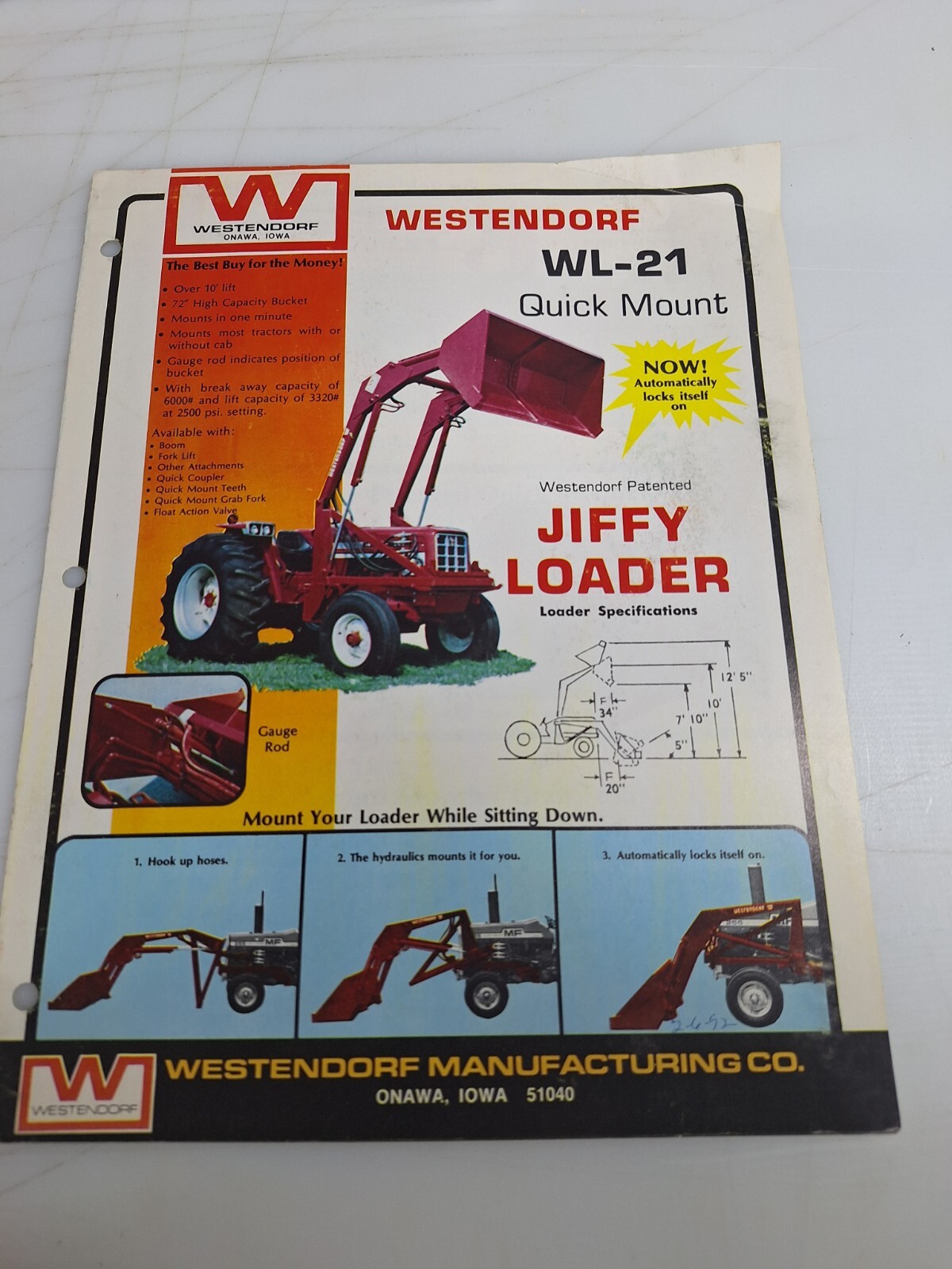 Vintage Westendorf WL-21 Loader Brochure Jiffy Loader
