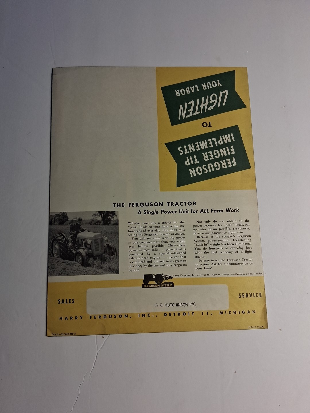 Ferguson Finger Tip Implements For Flexible Farming Dealer Brochure 1950 Mint